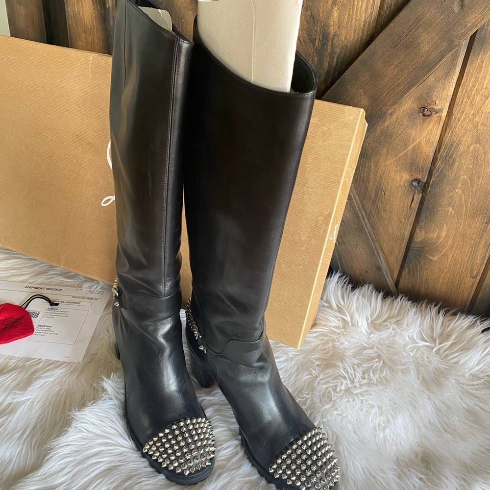 SOLD❤️Christian Louboutin Napaleona Spiked-Toe Red Knee Bl boots leather - Picture 16 of 16